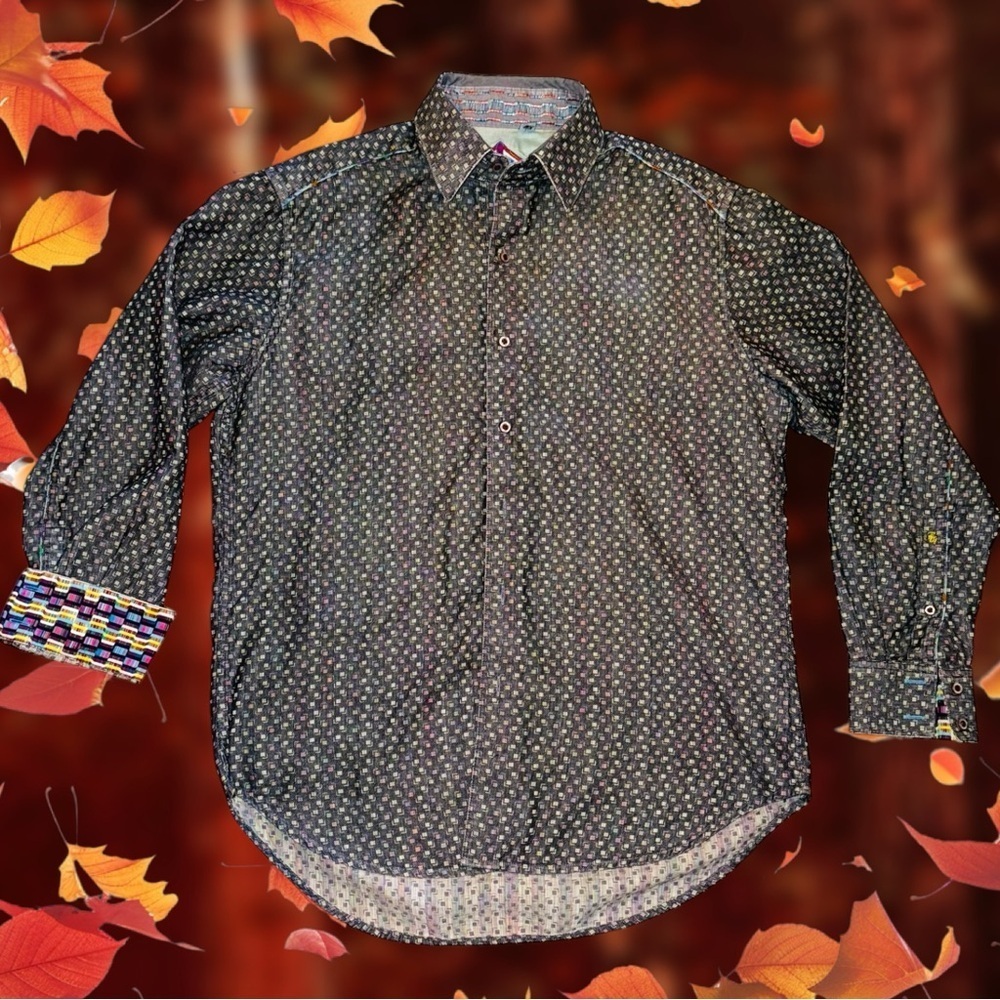 Robert Graham Mens Medium Blue Classic Fit Long Sleeve Flip Cuff EUC